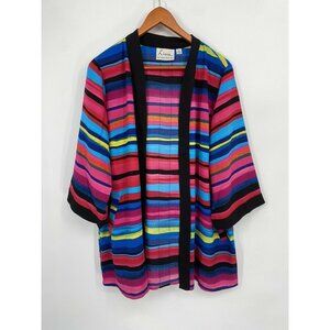 CARDIGAN MULTICOLOR  COLOR KIMONO-STYLE W/ POCKETS-LINEA By LOUIS DELL OLIO M
